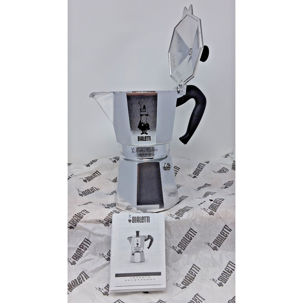 Bialetti Moka Express 6 Stovetop Espresso Maker Silver Aluminum Made in Italy